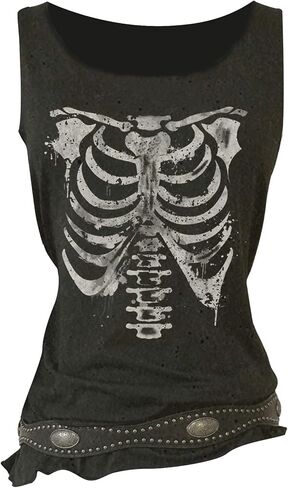 WDIRARA Women's Skull Graphic Tank Top Scoop Neck Sleeveless Tee Gothic Punk Tops in Saudi Arabia