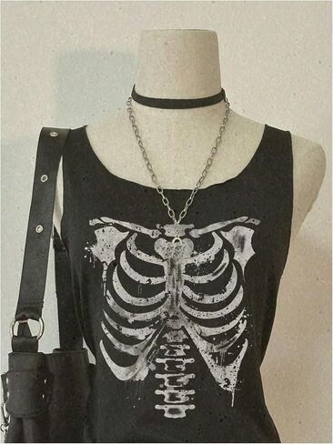 WDIRARA Women's Skull Graphic Tank Top Scoop Neck Sleeveless Tee Gothic Punk Tops in Saudi Arabia