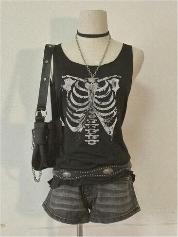 WDIRARA Women's Skull Graphic Tank Top Scoop Neck Sleeveless Tee Gothic Punk Tops in Saudi Arabia