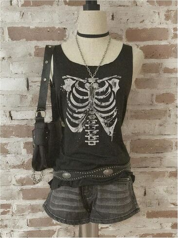 WDIRARA Women's Skull Graphic Tank Top Scoop Neck Sleeveless Tee Gothic Punk Tops in Saudi Arabia