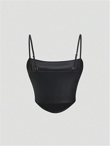 Milumia نساء Ruched Faux Leather Bustier Top Spaghetti Straps Tops Corset Crops in Saudi Arabia