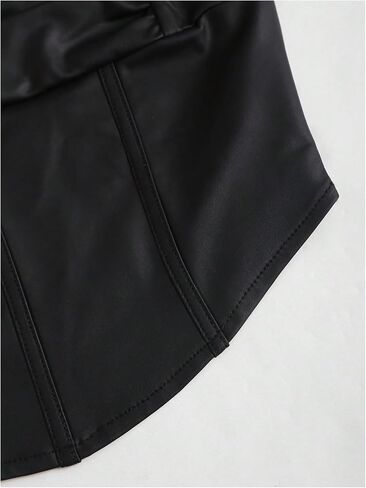 Milumia نساء Ruched Faux Leather Bustier Top Spaghetti Straps Tops Corset Crops in Saudi Arabia