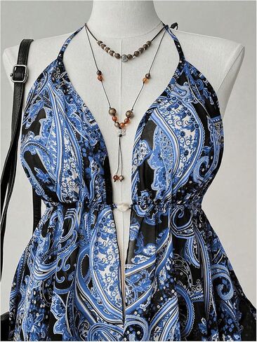 Women's Plus Size Tribal Halter Top Boho Ruffled Backless Sleeveless Asymmetrical Camisole Tops in Kuwait