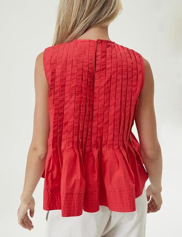 PEHMEA Women's Summer Pleated Peplum Tank Tops, Cute Sleeveless Round Neck Babydoll Blouse Shirt for Casual Office Daily Wear in Saudi Arabia