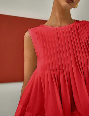 PEHMEA Women's Summer Pleated Peplum Tank Tops, Cute Sleeveless Round Neck Babydoll Blouse Shirt for Casual Office Daily Wear in Saudi Arabia