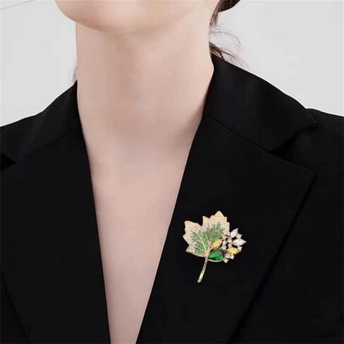 Maple Leaf Brooch Pin for Women Men Elegant CZ Crystal Lapel Brooch Fall Thanksgiving Christmas Party Celebration Jewelry Gift Clothing Shirt Suit Accessor in Saudi Arabia