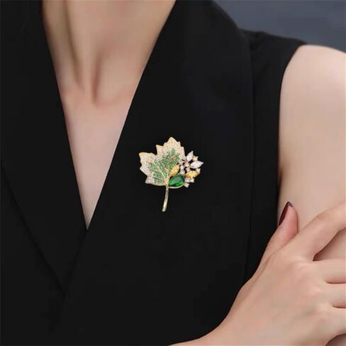 Maple Leaf Brooch Pin for Women Men Elegant CZ Crystal Lapel Brooch Fall Thanksgiving Christmas Party Celebration Jewelry Gift Clothing Shirt Suit Accessor in Saudi Arabia