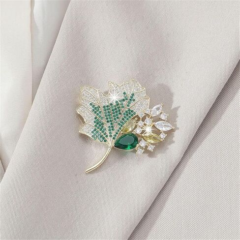 Maple Leaf Brooch Pin for Women Men Elegant CZ Crystal Lapel Brooch Fall Thanksgiving Christmas Party Celebration Jewelry Gift Clothing Shirt Suit Accessor in Saudi Arabia