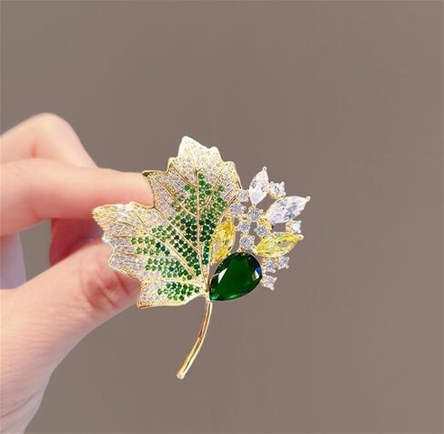 Maple Leaf Brooch Pin for Women Men Elegant CZ Crystal Lapel Brooch Fall Thanksgiving Christmas Party Celebration Jewelry Gift Clothing Shirt Suit Accessor in Saudi Arabia