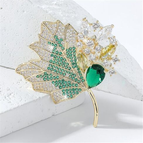 Maple Leaf Brooch Pin for Women Men Elegant CZ Crystal Lapel Brooch Fall Thanksgiving Christmas Party Celebration Jewelry Gift Clothing Shirt Suit Accessor in Saudi Arabia