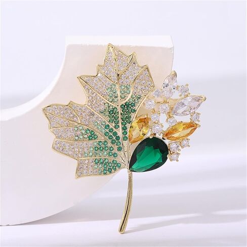 Maple Leaf Brooch Pin for Women Men Elegant CZ Crystal Lapel Brooch Fall Thanksgiving Christmas Party Celebration Jewelry Gift Clothing Shirt Suit Accessor in Saudi Arabia