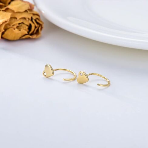 Solid 14K Gold Half Huggie Hoop Earrings Opal/Butterfly/Infinity/Heart/Cross/Triangle/Lightning/Daisy Cute Hug Hoop Earrings for Women Everyday Fine Jewelry Gift for Her in Kuwait
