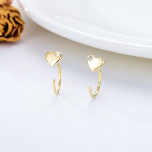 Solid 14K Gold Half Huggie Hoop Earrings Opal/Butterfly/Infinity/Heart/Cross/Triangle/Lightning/Daisy Cute Hug Hoop Earrings for Women Everyday Fine Jewelry Gift for Her in Kuwait