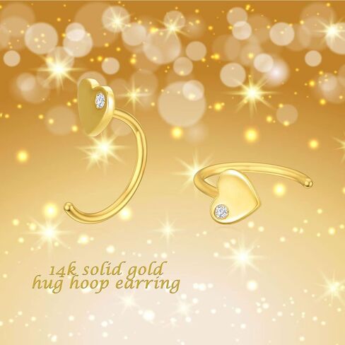 Solid 14K Gold Half Huggie Hoop Earrings Opal/Butterfly/Infinity/Heart/Cross/Triangle/Lightning/Daisy Cute Hug Hoop Earrings for Women Everyday Fine Jewelry Gift for Her in Kuwait