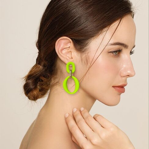 Neon Acrylic oval Earrings Fashion Acrylic Oval Link Hoop Statement Drop Earrings for Women in Saudi Arabia
