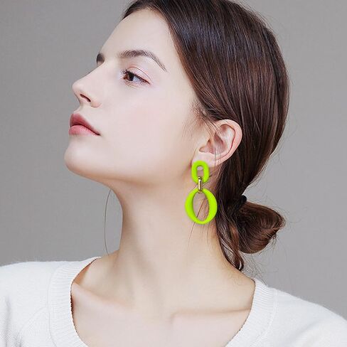 Neon Acrylic oval Earrings Fashion Acrylic Oval Link Hoop Statement Drop Earrings for Women in Saudi Arabia