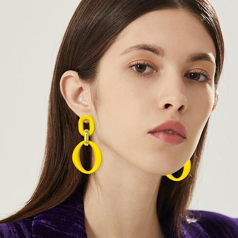 Neon Acrylic oval Earrings Fashion Acrylic Oval Link Hoop Statement Drop Earrings for Women in Saudi Arabia