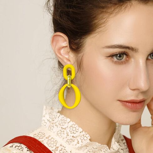 Neon Acrylic oval Earrings Fashion Acrylic Oval Link Hoop Statement Drop Earrings for Women in Saudi Arabia