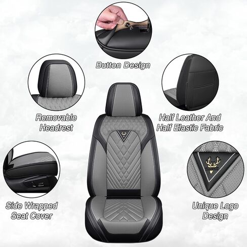 Car Seat Covers for Hyundai Elantra 1999-2025, Premium Nappa Leather Waterproof & Anti-Slip, Full Coverage Customized fit Hyundai Elantra Seat Covers Full Set (5 Seats Standard,Black-Gray) in Saudi Arabia