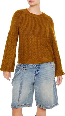 Forever 21 Women's Peasant-Sleeve Cable Knit Sweater in Saudi Arabia
