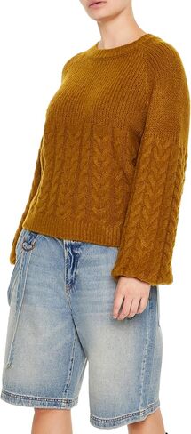 Forever 21 Women's Peasant-Sleeve Cable Knit Sweater in Saudi Arabia