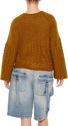 Forever 21 Women's Peasant-Sleeve Cable Knit Sweater in Saudi Arabia