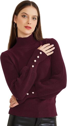 Allegra K Women's Ribbed Long Sleeve Turtleneck Stretch Winter Pullover Knit Sweater Top in Saudi Arabia
