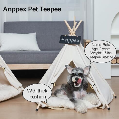 anppex 28 بوصة الكلب teepee خيمة داخلية ، l size beet tent سرير خيمة للكلاب المتوسطة والصغيرة ، منزل الكلب الداخلي مع وسادة سميكة ، أبيض in Saudi Arabia