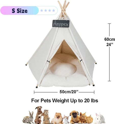 anppex 28 بوصة الكلب teepee خيمة داخلية ، l size beet tent سرير خيمة للكلاب المتوسطة والصغيرة ، منزل الكلب الداخلي مع وسادة سميكة ، أبيض in Saudi Arabia