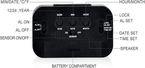 Digital Alarm Clock with LCD Display, Desk Smart Electronic Small Clock with Indoor Temperature, Date, Light Sensor, Backlight, Battery Operated, for Home Bedroom Kids Office (Black) in Kuwait