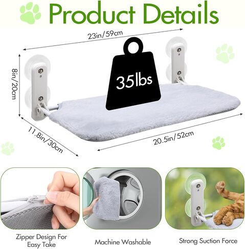Geelin 3 Pack Cat Window Perch Seat Cordless with 4 Suction Cups, Reversible Cover, Foldable Cat Hammock Bed Window Ledge Shelf for Indoor Inside Large Kittens (Grey) in Saudi Arabia