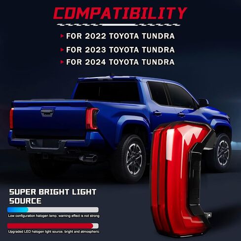 LED Tail Light Assembly متوافق مع 2022 2023 2024 Toyota Tundra 3-Pin غير متتابع المصباح الخلفي الخلفي الخلفي بدون استبدال مفتاح الباب الخلفي 81550-0C130 (جانب الركاب الأيمن) in Saudi Arabia