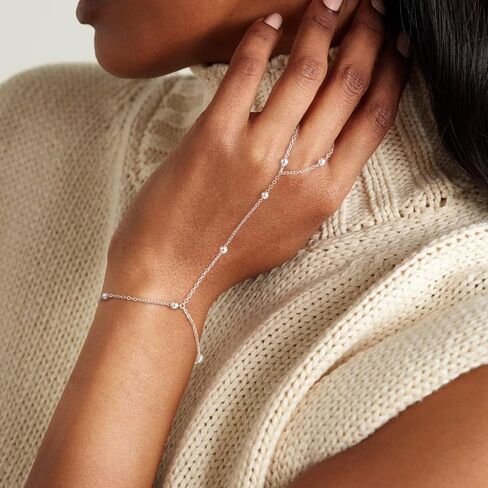 IEFWELL S925 Sterling Silver Hand Chain Bracelet for Women - Dainty Satellite Beads Cable Hand Chain Bracelet with Finger Ring, Sterling Silver Jewelry Gift for Her in Kuwait