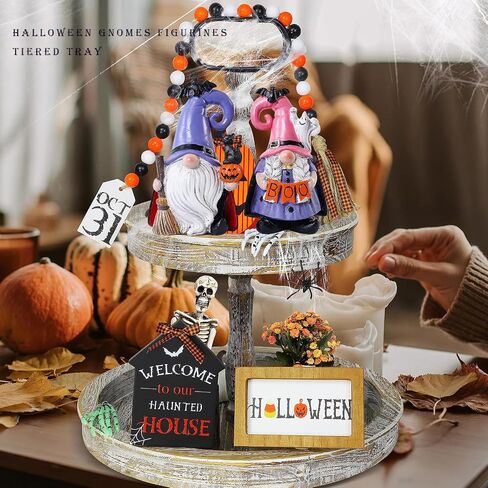 Halloween Decorations | Set of 2 Halloween Gnomes Decorations for home | Tomte Swedish Gnomes Resin Figurines for Indoor & Outdoor Garden Fall Gnome Table Centerpiece, Autumn Party Decor 4.2 "H in Kuwait