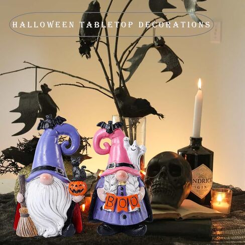 Halloween Decorations | Set of 2 Halloween Gnomes Decorations for home | Tomte Swedish Gnomes Resin Figurines for Indoor & Outdoor Garden Fall Gnome Table Centerpiece, Autumn Party Decor 4.2 "H in Kuwait