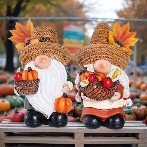 Halloween Decorations | Set of 2 Halloween Gnomes Decorations for home | Tomte Swedish Gnomes Resin Figurines for Indoor & Outdoor Garden Fall Gnome Table Centerpiece, Autumn Party Decor 4.2 "H in Kuwait