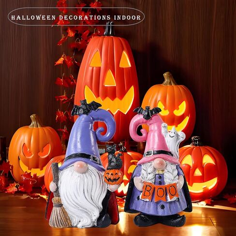 Halloween Decorations | Set of 2 Halloween Gnomes Decorations for home | Tomte Swedish Gnomes Resin Figurines for Indoor & Outdoor Garden Fall Gnome Table Centerpiece, Autumn Party Decor 4.2 "H in Kuwait