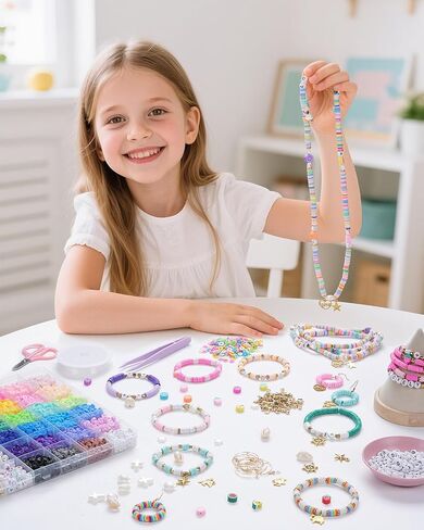 Friendship Bracelet Making Kit 6 Box 120 Colors Clay Beads Heishi Beads Jewelry Making Kit Letter Beads Charms Pearl Cute Chams Holiday Gifts for Girls Adults in Kuwait