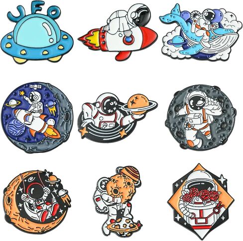 6/9 PCS Alloy Enamel Brooch Pins Cute Cat/Salamander/Cartoon Dog/Barbie Pink/Space etc Theme Pins Lapel Pin Set Brooch Pin for Backpacks Badges Hats Bags in Kuwait