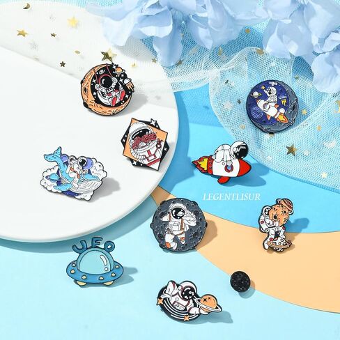 6/9 PCS Alloy Enamel Brooch Pins Cute Cat/Salamander/Cartoon Dog/Barbie Pink/Space etc Theme Pins Lapel Pin Set Brooch Pin for Backpacks Badges Hats Bags in Kuwait