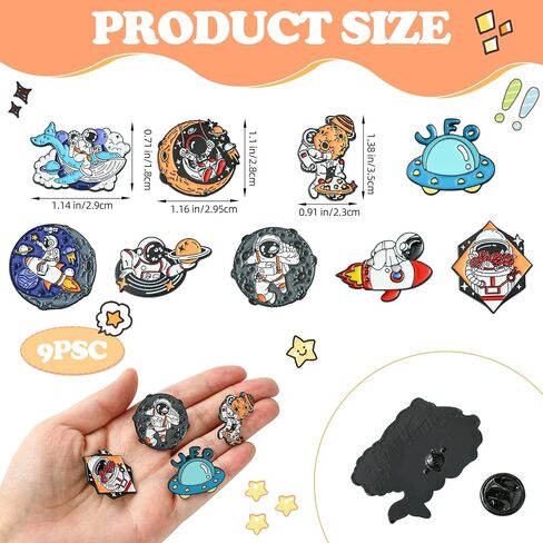 6/9 PCS Alloy Enamel Brooch Pins Cute Cat/Salamander/Cartoon Dog/Barbie Pink/Space etc Theme Pins Lapel Pin Set Brooch Pin for Backpacks Badges Hats Bags in Kuwait
