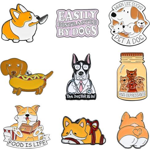 6/9 PCS Alloy Enamel Brooch Pins Cute Cat/Salamander/Cartoon Dog/Barbie Pink/Space etc Theme Pins Lapel Pin Set Brooch Pin for Backpacks Badges Hats Bags in Kuwait