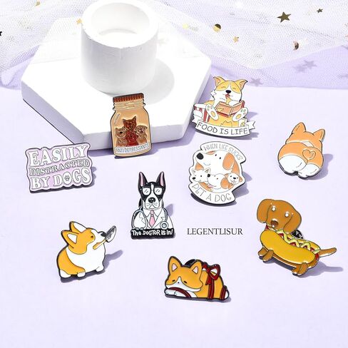 6/9 PCS Alloy Enamel Brooch Pins Cute Cat/Salamander/Cartoon Dog/Barbie Pink/Space etc Theme Pins Lapel Pin Set Brooch Pin for Backpacks Badges Hats Bags in Kuwait