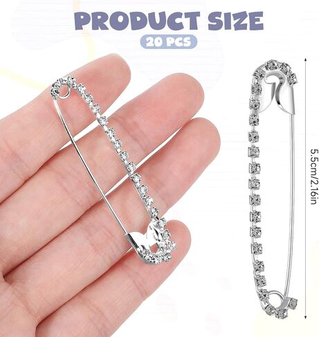20pcs دبابيس سلامة الراينستون ، مقاطع بروش السلامة الزخرفية للنساء ، دبابيس سلامة الماس الفضي للتنانير وشاح السترة القبعة شال in Kuwait