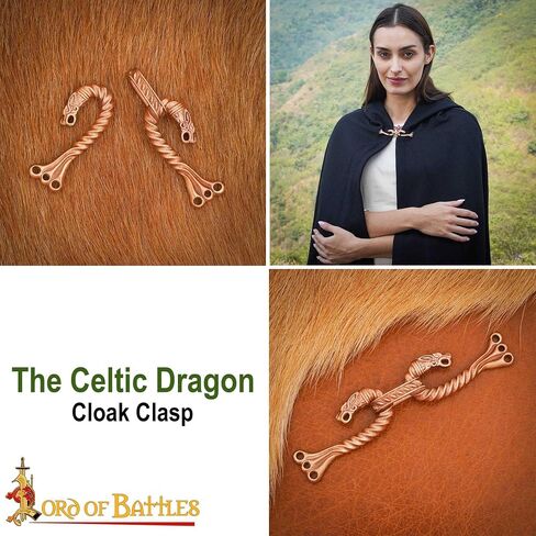 Lord of Battles Medieval Cloak Pin (Made of Bronze) | Viking Celtic Brooch Pin Dragon Design Hook for Cloak Scarf, Shawl | Handmade Cloak Clasp Lost-Wax Cast Bronze in Saudi Arabia