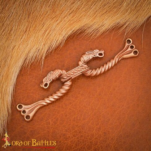 Lord of Battles Medieval Cloak Pin (Made of Bronze) | Viking Celtic Brooch Pin Dragon Design Hook for Cloak Scarf, Shawl | Handmade Cloak Clasp Lost-Wax Cast Bronze in Saudi Arabia