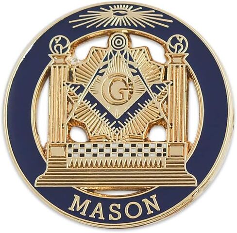 Square & Compass with Double Column Round Masonic Lapel Pin - [Blue & Gold][1'' Diameter] in Saudi Arabia