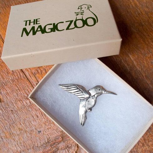 Magic Zoo Hummingbird Pin - Ruby Throated Hummingbird Brooch Handcrafted Pewter and Enamel Pin Made in the USA in Kuwait