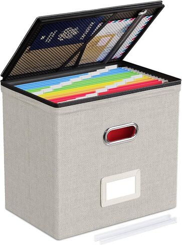 Oterri File Organizer Boxes with Lids, File Box with Mesh Pockets, Document Organizer Box for Letter Size Folders, Zippers Important Document Organizer (Dark Blue, Small-1 Pack Without Folders) in Saudi Arabia