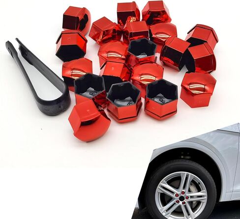 20 PCS Car Hub Nut Cover ، سداسي سيارة إطارات الإطارات مع أداة إزالة ، ملحقات زخرفية متينة للوقاية من الغبار ، Universal لمعظم السيارات (أحمر) in Saudi Arabia